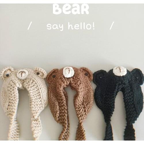 FOCUSNORM 8 Colors Autumn Winter Lovely Knit Hats Cute Cartoon Bear Beanie Hat with Ear Outfits Kids Girls Boys