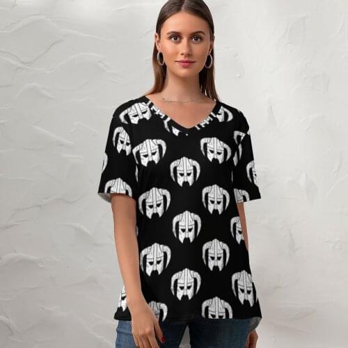 Skyrim T Shirt Simple Women Casual T-Shirt Short Sleeve Print V Neck Tee Shirt Plus Size