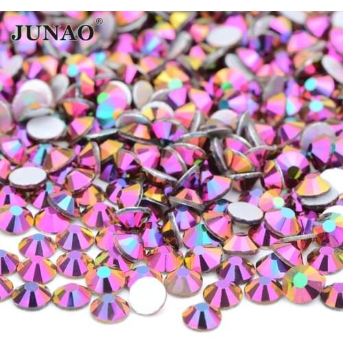 JUNAO SS6 8 10 12 16 20 30 Metallic Rose Gold Glass Rhinestones Flatback Glue On Crystal Strass Non Hot Fix Nail Art Decorations