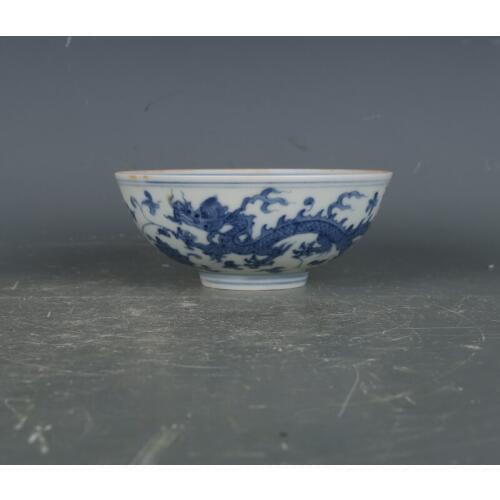 Rare MingDynasty porcelain bowl,white and blue,Dragon&Flower.Thin bowl , best collection&adornment,free shipping