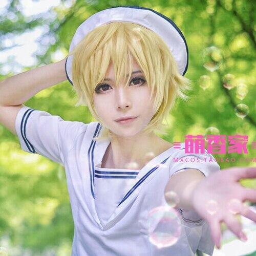 Anime Fruits Basket Soma Souma Momiji Golden Short Wig Cosplay Costume Heat Resistant Synthetic Hair Wig + Wig Cap