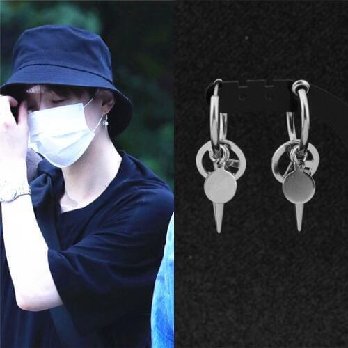 KPOP DNA Korean Punk 1pc Jewelry Bangtang Boys Earrings Suga Ear Stud Earrings For Women Men