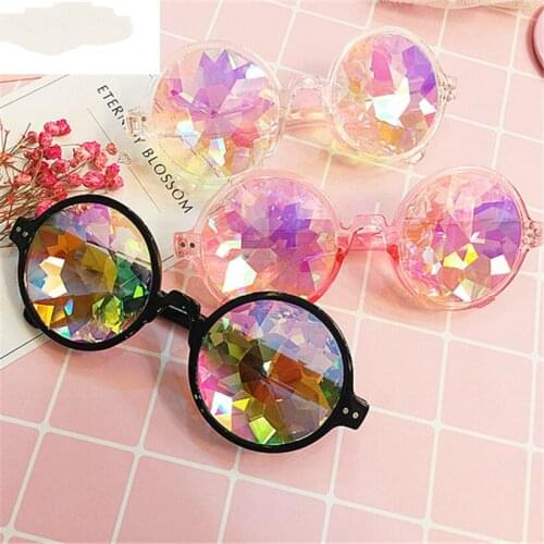 Round Kaleidoscope Glasses Women rave festival Sunglasses Men Holographic Glasses Colorful Celebrity Party Eyewear