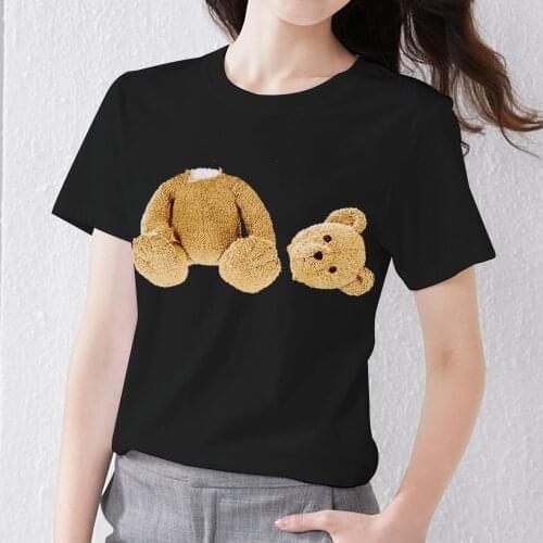 Summer Womens T-shirt Black Classic Ladies Tops Fashion Cartoon Teddy Bear 3D Print Series O-neck Female Short Sleeve Clothes