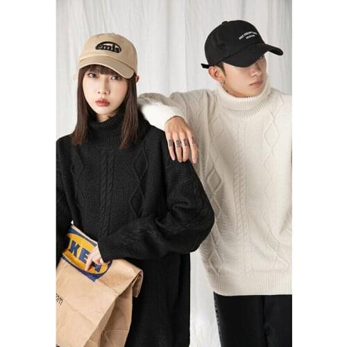 HAWAIFISH Mens Turtleneck Sweaters 2021 Fall/Winter New Tops Mens Loose Jacquard Knit Sweaters Mens Sweaters and Pullovers