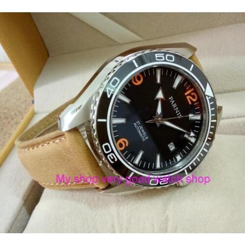 Sapphire Crystal 45mm PARNIS Japanese 21 Jewels Automatic Self-Wind Mechanical movement ceramics Bezel 5ATM Mens Watches 166