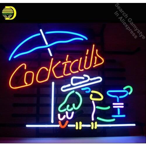 NEON SIGN For COCKTAIL PARROT COCKTAILS Signboard REAL GLASS BEER BAR PUB display outdoor Light Signs 17*14" vintage neon signs