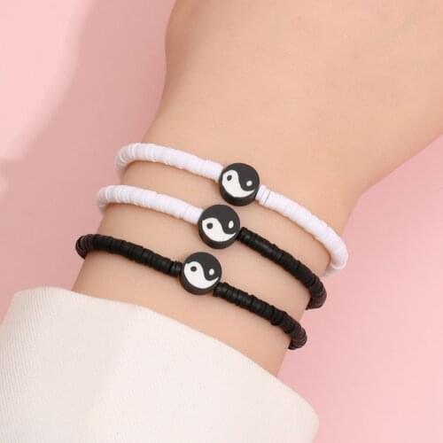 2021 New Soft Pottery Hand Ornaments Black and White Yin and Yang Eight Diagram Tai Chi Bracelet Charm Bracelet 3pcs/set
