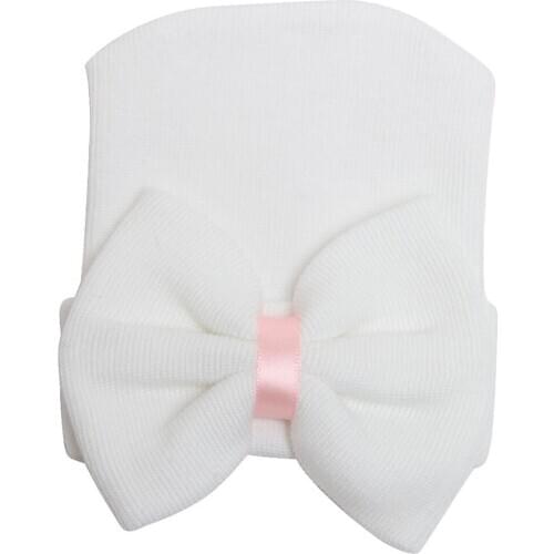 New Soft 1PC Infant Baby Hat Newborn Baby Beanie Cotton Knit Bowknot White Baby Caps Toddler Hat Infant Beanie Hat