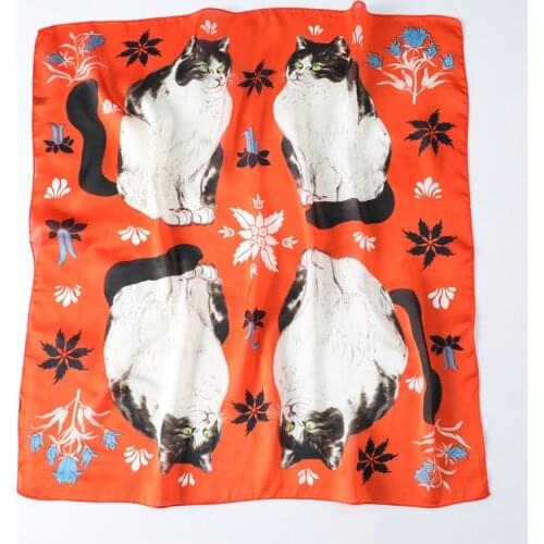 New Fashion Summer Silk Square Scarf Women Cat Satin Neck Hair Tie Band Beach Hijab Head Female Foulard FJ457