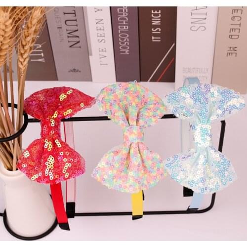 XIMA 4inch Sequin Hair Bows Glitter Hairband Kids Shiny Bow Headband Party Hair Hoops for Girls Hair Accessories