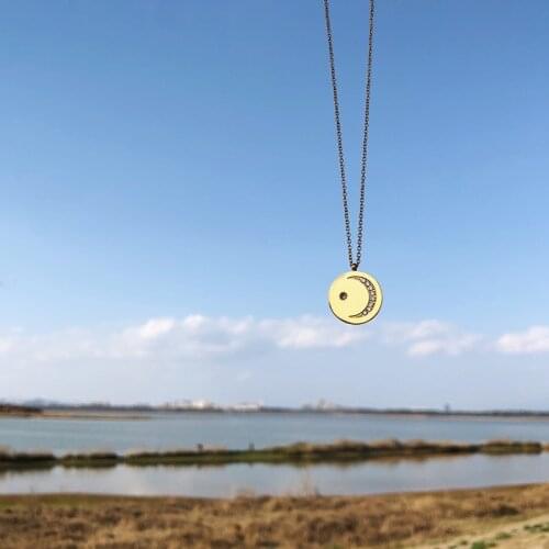 MODAGIRL CZ Star Crescent Moon Charm Necklace Minimalist Stainless Steel Gold Coin Pendant Necklace for Women Party Gift