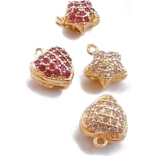 2PCS Love Star Inlaid with Zircon Pendant Superior Quality 14k Gold Plated Charms for Jewelry Making DIY Earrings Accessories