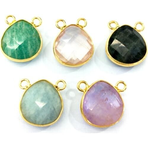 Natural gems stone connector pendant amazonite water drop pendant for necklace bracelet making gold plated jewelry fingding