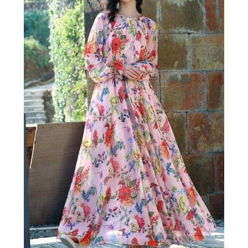 Maternity Chiffon Flowers Pink Dress Elegant Photo Wedding Maxi Gown Dresses Pregnant Women Party Evening Muslims Robe Clothing