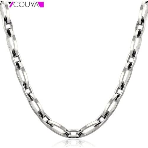 Wide Flat Joint Link Necklace for Women Punk Jewelry Big Fashion Trendy Necklace Bracelet Set Silver Color Pendant Necklace
