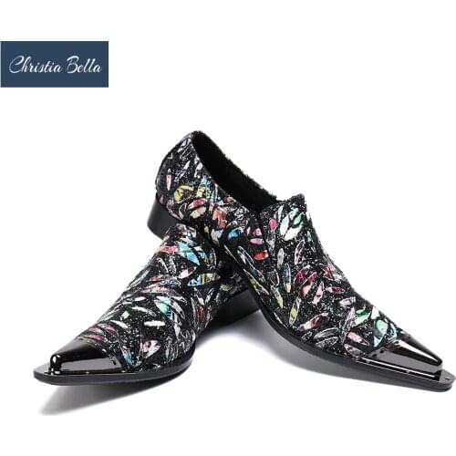 Christia Bella Modern Gentlemen Formal Leather Printing Men Oxford Shoes Wedding Party Men Dress Shoes Brand Designer Slippers