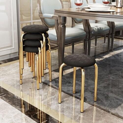 Light luxury golden leather round stool family living room high stool soft sitting dining room dining table stool simple type