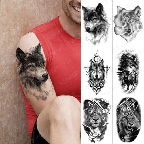 Dark Wolf Forest Temporary Tattoo Sticker For Men Women Owl lione Waterproof Fake Henna Fox Tiger Animal Body Art Tatoo Decal