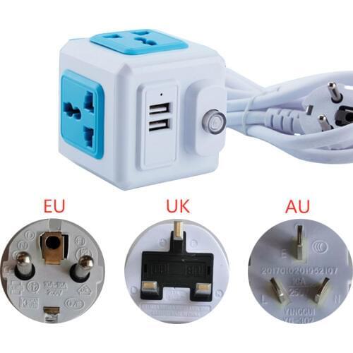EU UK AU Plug USB Multi Universal Powercube USB Outlets Extender Electrical Cord Socket Network Filter for Smartphones Tablets