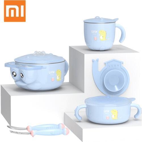 Xiaomi Heat Preservation Baby Tableware Safety Children Dishes Set Stainless Steel Kids Feeding Bowl Spoon Fork Cup with Sucker