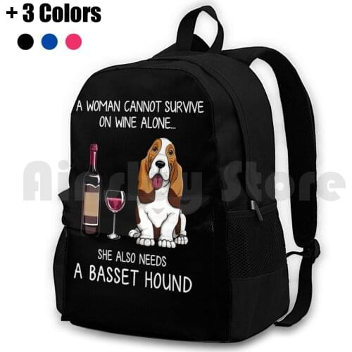 Basset Hound And Wine Funny Dog Outdoor Hiking Backpack Waterproof Camping Travel Dog Dog Mom Funny Dog Dog And Wine Doggy