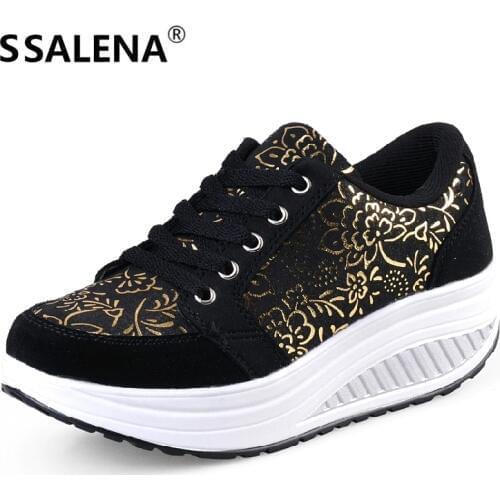 Women Toning Shoes Height Increasing Fitness Swing Shoes Female Platform Breathable Slimming Shoes Sports Sneakers #B2482