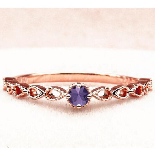 Solid 14k Rose Gold Natural Amethyst Women Engagement Wedding Ring Vintage Art Art Retro Pear Shape Shank Party Romantic