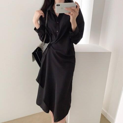 Bella Philosophy Wonder Solid Shirts Dresses Office Lady Casual Loose turndown collar Irregular Dress Midi Vestidos Robe Mujer