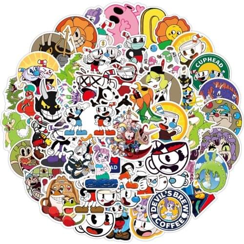 10/50pcs Cartoon Game Cuphead Stickers Waterproof Skateboard Motorcycle Guitar Luggage Laptop Bicycle Anime Sticker Kids Toy