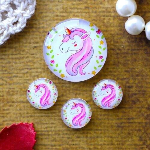 12mm 25mm 14mm 16mm 18mm 20mm Photo Glass Cabochons Round Cameo Set Handmade Settings Unicorn 14