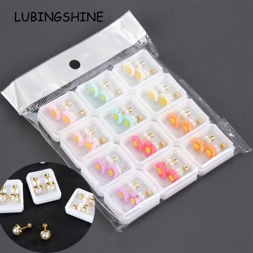 12Pair/set Stainless Steel Daisy Pearl Stud Earring Gold Silver Color Helix Piercings Earrings Set for Women Fashion Jewelry