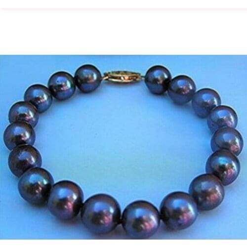 14K/20 Gold Hot Sell Great 10-11MM AAA Tahitian Black Pearl Bracelet 7.5 Inch