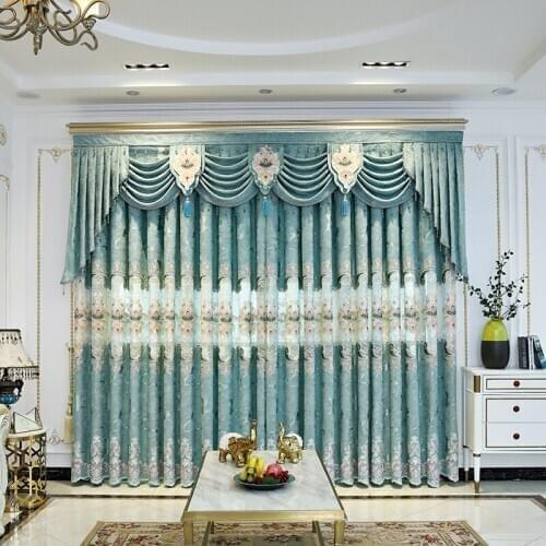 2020 new high-end European style living room curtains, sun-shading hollow embroidery simple European household finished curtains