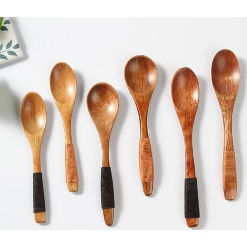 4pcs/Set High Quality Natural Wood Spoon Kitchen Accessories Eco-Friendly Dining Tableware Soup Tea Honey Coffee Spoon