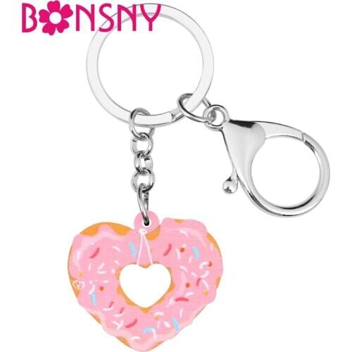 Bonsny Acrylic Valentines Day Heart Donuts Key Chains Rings Bag Car Purse Decorations Keychains For Women Girl Teen Trendy Gift