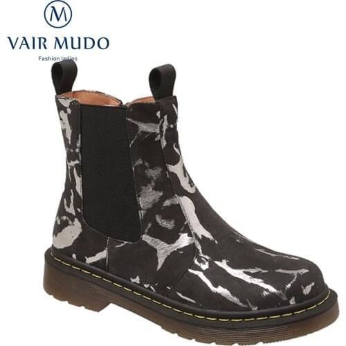 VAIR MUDO Ankle Boots Shoes Spring/Autumn Genuine Leather Concise Round Toe Black Brown Shoes Women Waterproof Platform WM-X53