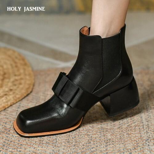 Women Ankle Boots Shoes High Heels Genuine Leather White Black Solid Elegant Fashion Footwear Shoes Platform Boots Women Shoes