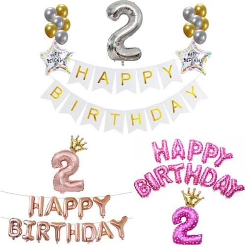 2 years old Number Balloons Kits 2nd Birthday Party Decorations Boy Girl I Am Two Paper Banner Supplies Bunting Garland