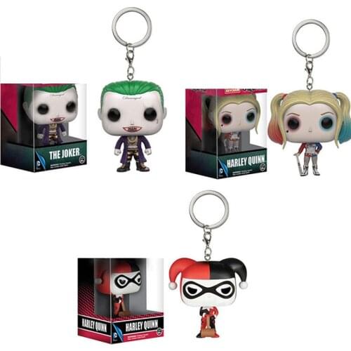 FUNKO Suicide Squad The Joker & Harley Quinn Pocket Keychain Vinyl Action Figure Collection Model Toys For Children Xmas Gift