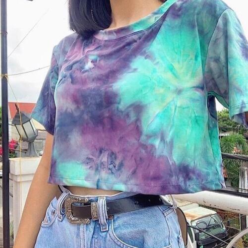 Women Colorful Print Short Sleeve T-shirt Outwear Holiday Tops O-neck Loose Causal Summer Streetwear Lady T-shirt Tops New 2020