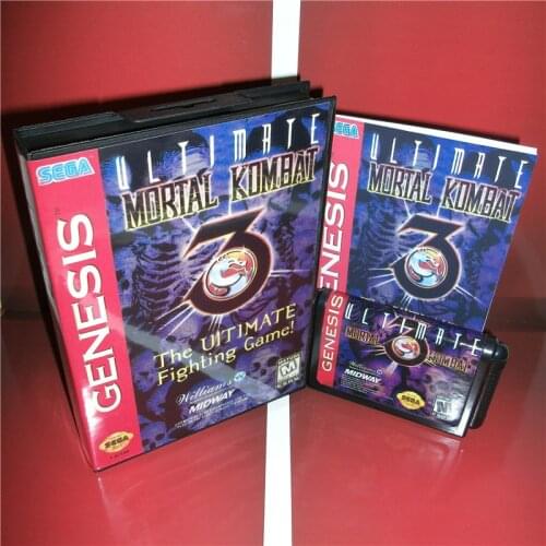 Mortal Kombat 3-The Ultimate Fighting US Cover with Box and Manual For Sega Megadrive Genesis Video Game Console 16 bit MD card