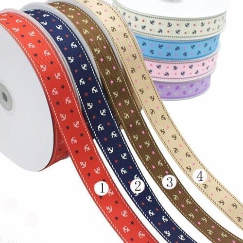 [IuBuFiGo] 10 yard 1"(25mm) Navy Sea Anchor Grosgrain Boat Printed Ribbon DIY Handmade Bow hair 10Y1358 Free shipping