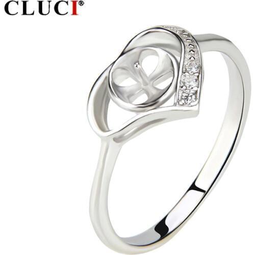 CLUCI 925 Sterling Silver Love Heart Shaped Rings for Women Anniversary Silver 925 Zircon Jewelry Pearl Ring Mounting SR1004SB