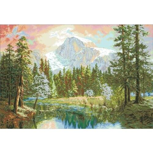 Top Quality Gold Collection Counted Cross Stitch Kit The Greatness Of Nature Mountain And Lake Forest Scenery Luca-S 604