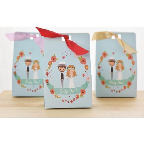 Bride & Groom Lovely Wedding Party Sweets Candy Cake Gift Favour Boxes Bags With Ribbon Only You Words Tiffany