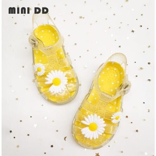Mini DD high Summer 2021 new small daisy girl sandals flower Kids jelly shoes Korean children roma jelly Beach shoes DD016
