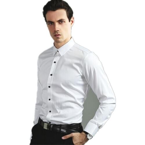 Mens Shirt Long Sleeve Shining Slim Fit Solid Leisure Business Smart Casual Shirts Wedding Formal Dress Shirt