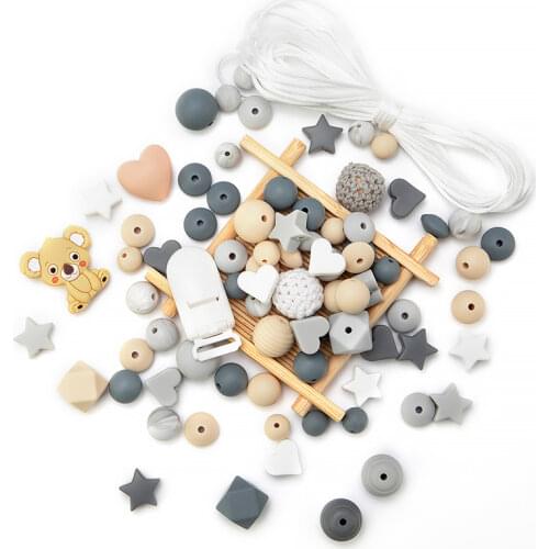 TYRY.HU Teethers Beads Set Wood Ring Teething Toys Accessories Silicone Beads Crochet Wooden Beads