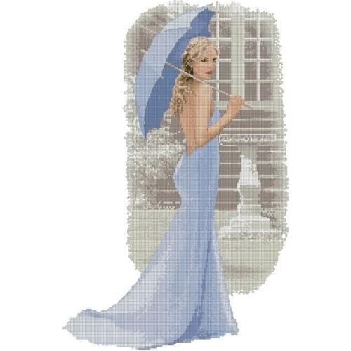 Blue dress woman Sewing kit Top Quality Embroidery Needlework 14CT Unprinted Art Cross Stitch Kits DIY Handmade Decor